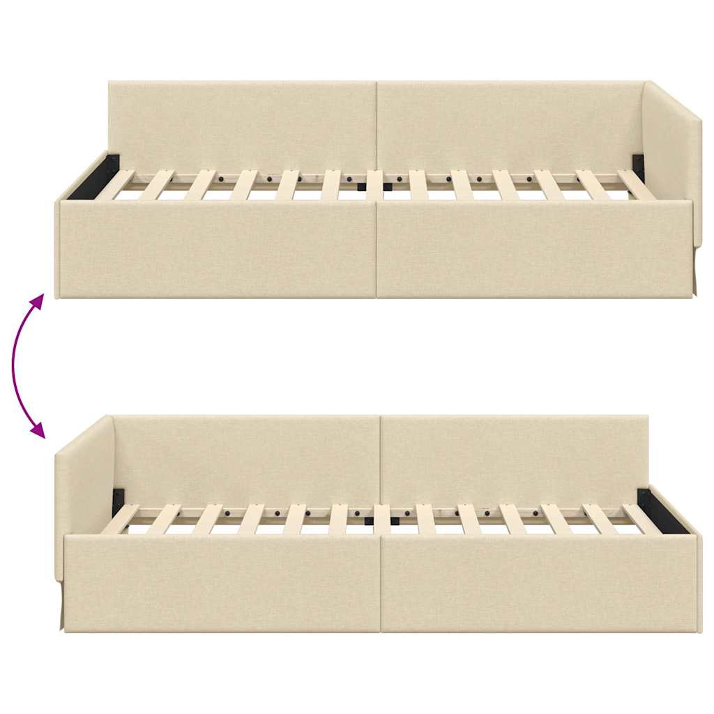 Hjørnesengramme med hovedgærde Creme 80 cm x 200 cm Stof