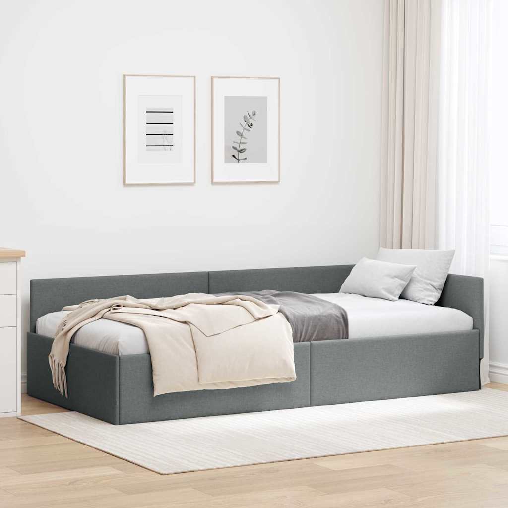 Hjørnesengramme med hovedgærde Mørkegrå 90 cm x 190 cm Stof
