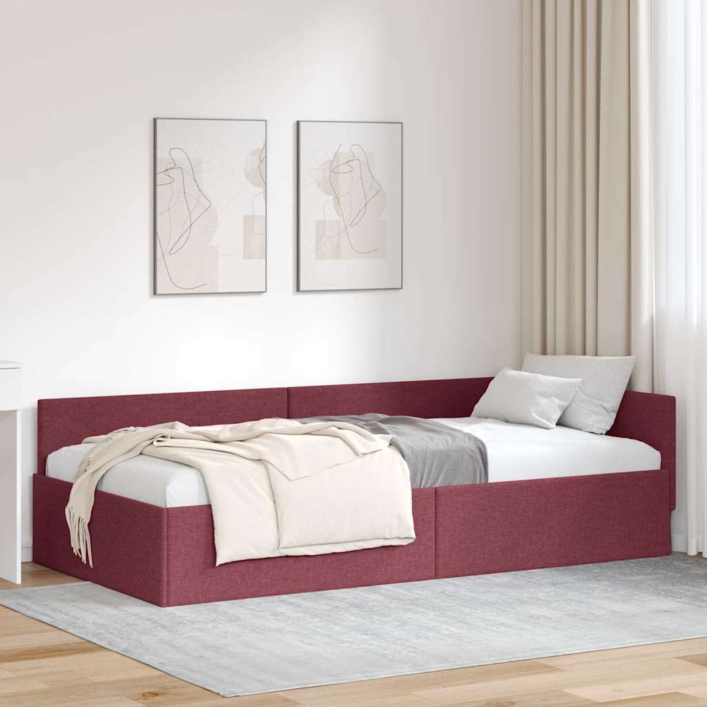 Hjørnesengramme med hovedgærde Vinrød 90 cm x 190 cm Stof