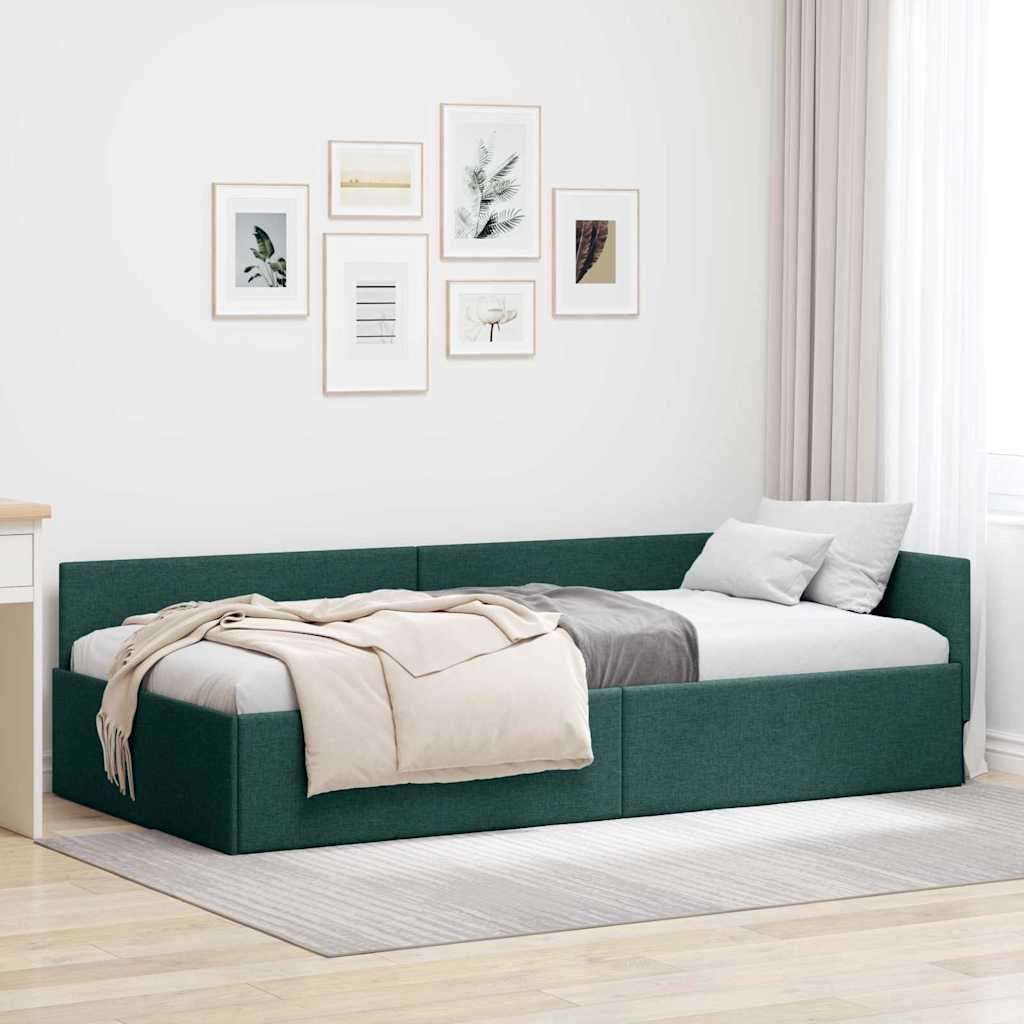 Hjørnesengramme med hovedgærde Mørkegrøn 90 cm x 190 cm Stof