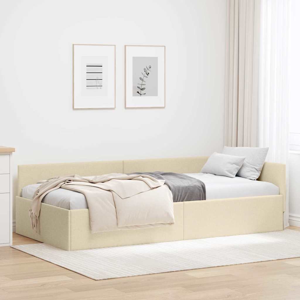Hjørnesengramme med hovedgærde Creme 90 cm x 190 cm Stof