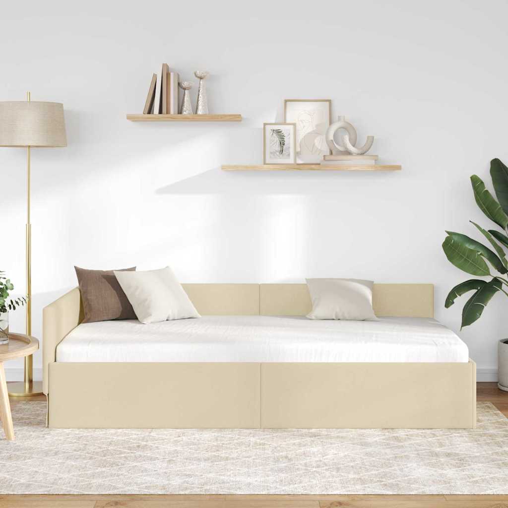 Hjørnesengramme med hovedgærde Creme 90 cm x 190 cm Stof