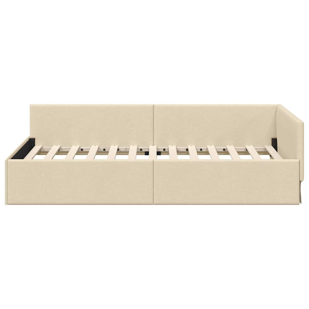 Hjørnesengramme med hovedgærde Creme 90 cm x 190 cm Stof