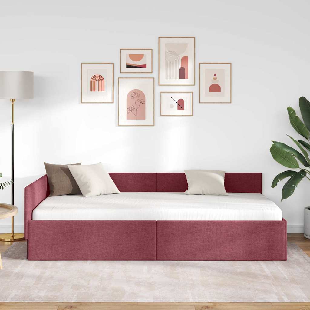Hjørnesengramme med hovedgærde Vinrød 90 cm x 200 cm Stof