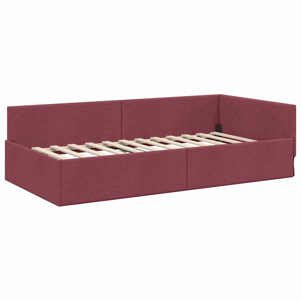Hjørnesengramme med hovedgærde Vinrød 90 cm x 200 cm Stof