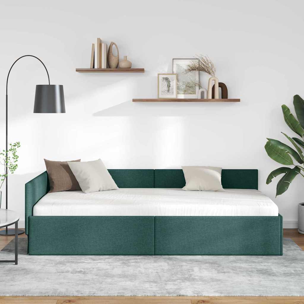 Hjørnesengramme med hovedgærde Mørkegrøn 90 cm x 200 cm Stof