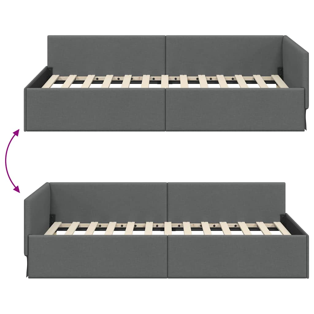 Hjørnesengramme med hovedgærde Mørkegrå 100 cm x 200 cm Stof