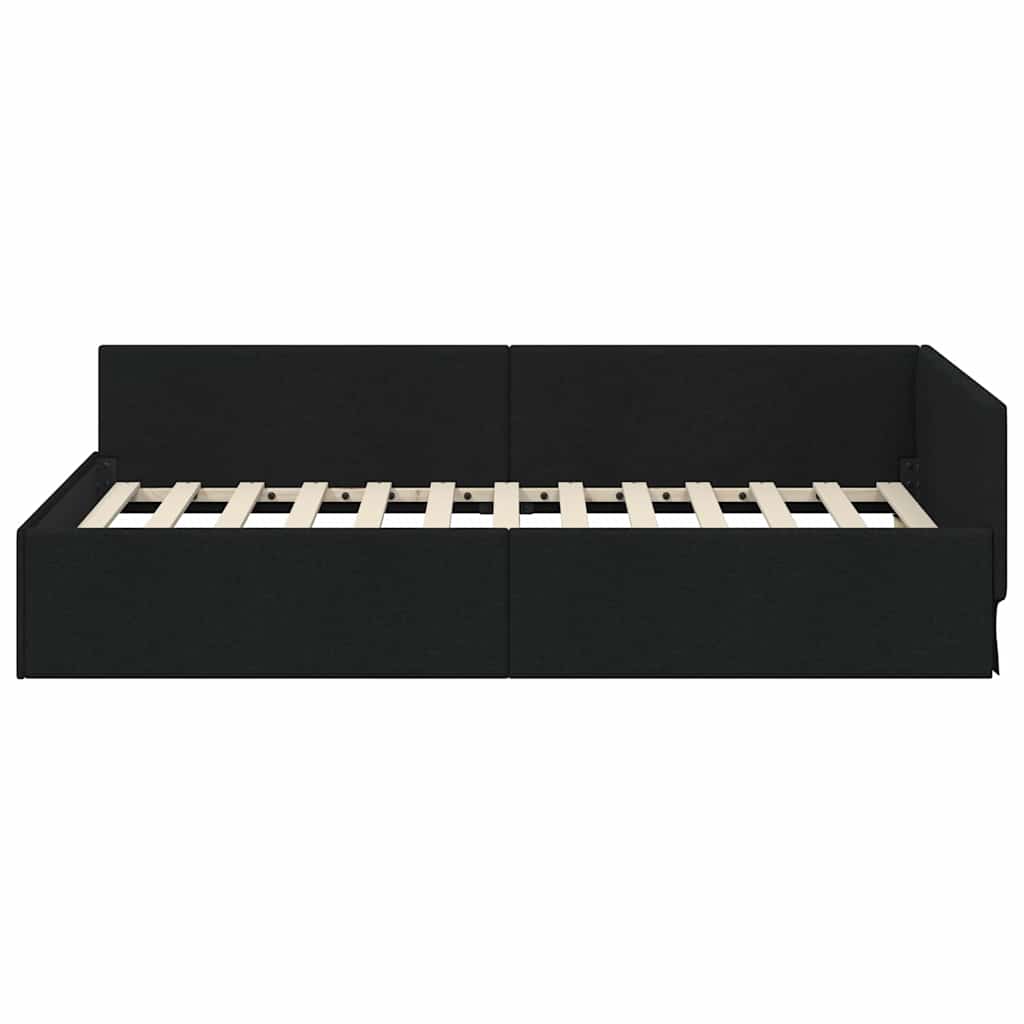 Hjørnesengramme med hovedgærde Sort 100 cm x 200 cm Stof