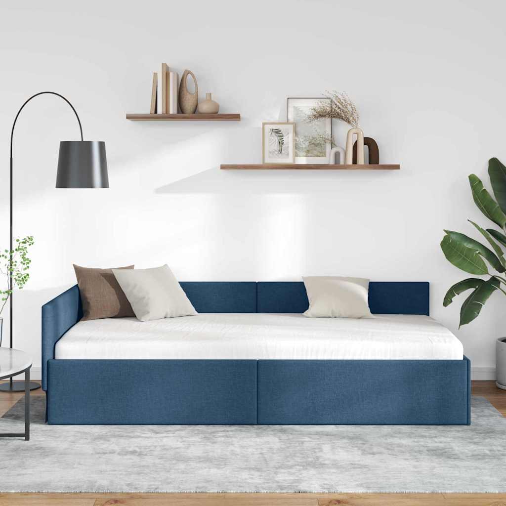 Hjørnesengramme med hovedgærde Blå 100 cm x 200 cm Stof