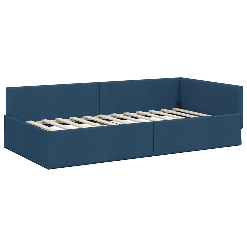 Hjørnesengramme med hovedgærde Blå 100 cm x 200 cm Stof