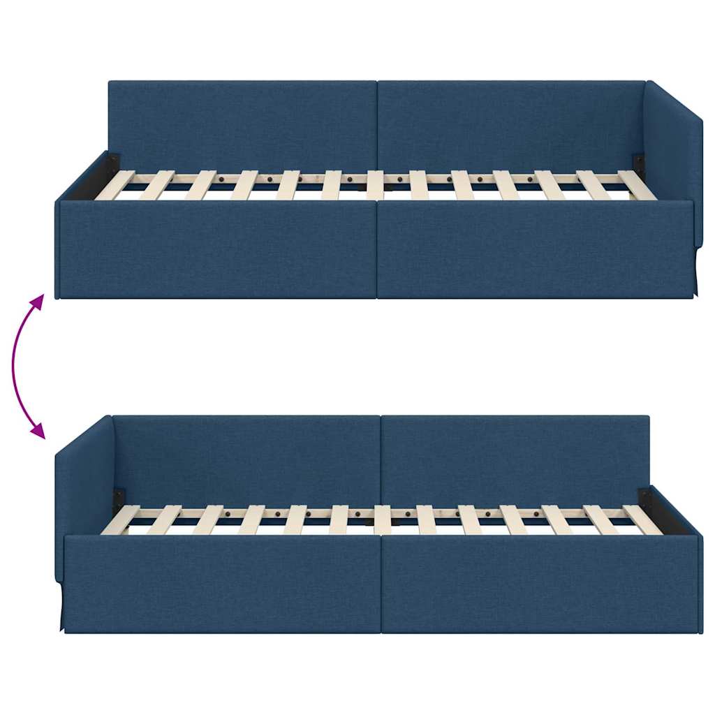 Hjørnesengramme med hovedgærde Blå 100 cm x 200 cm Stof