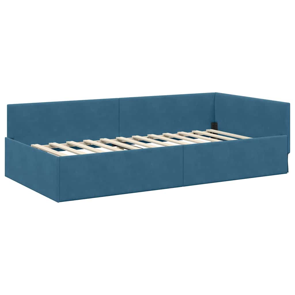 Hjørnesengramme med hovedgærde Blå 80 cm x 200 cm Fløjl
