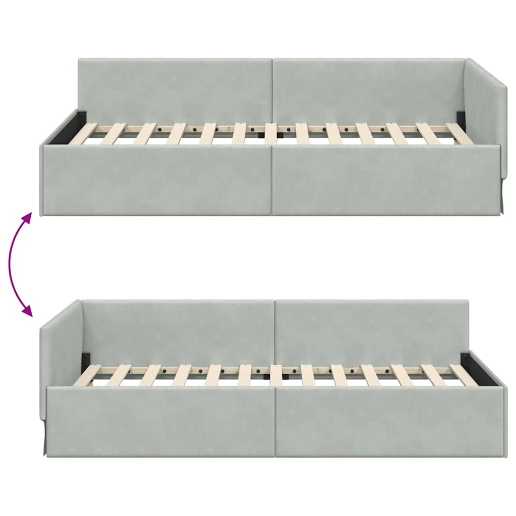 Hjørnesengramme med hovedgærde Lysegrå 80 cm x 200 cm Fløjl