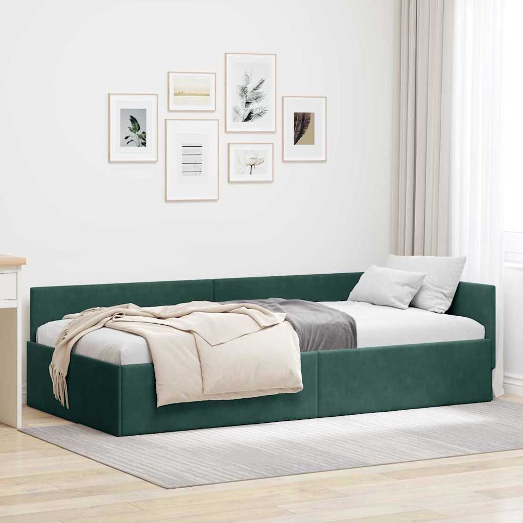 Hjørnesengramme med hovedgærde Mørkegrøn 80 cm x 200 cm Fløjl