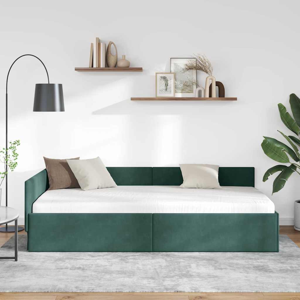 Hjørnesengramme med hovedgærde Mørkegrøn 80 cm x 200 cm Fløjl