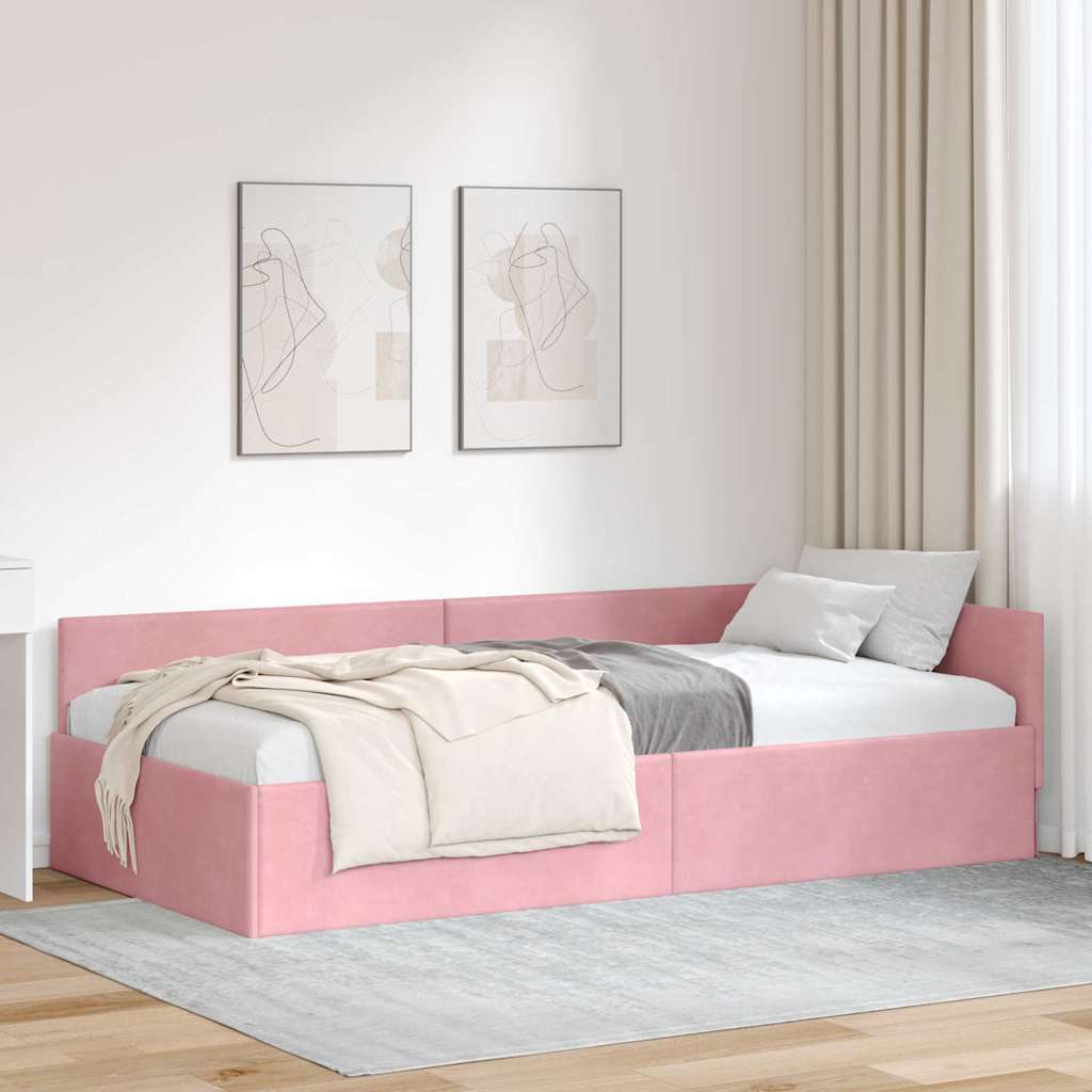 Hjørnesengramme med hovedgærde Lyserød 80 cm x 200 cm Fløjl