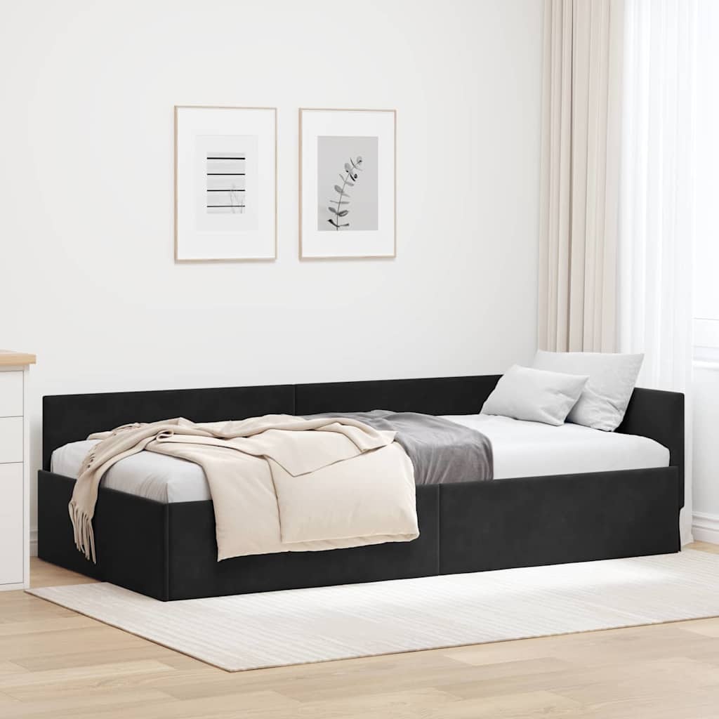 Hjørnesengramme med hovedgærde Sort 80 cm x 200 cm Fløjl
