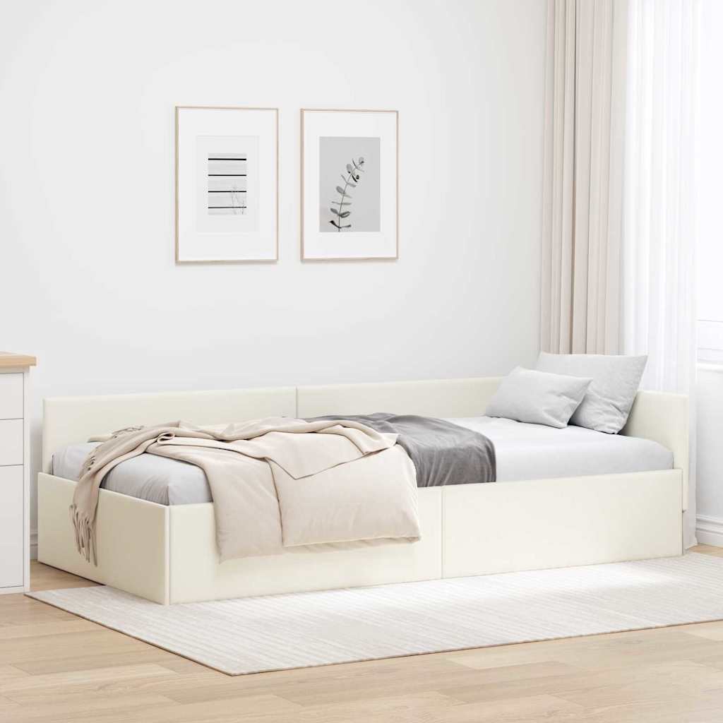 Hjørnesengramme med hovedgærde Creme 80 cm x 200 cm Fløjl