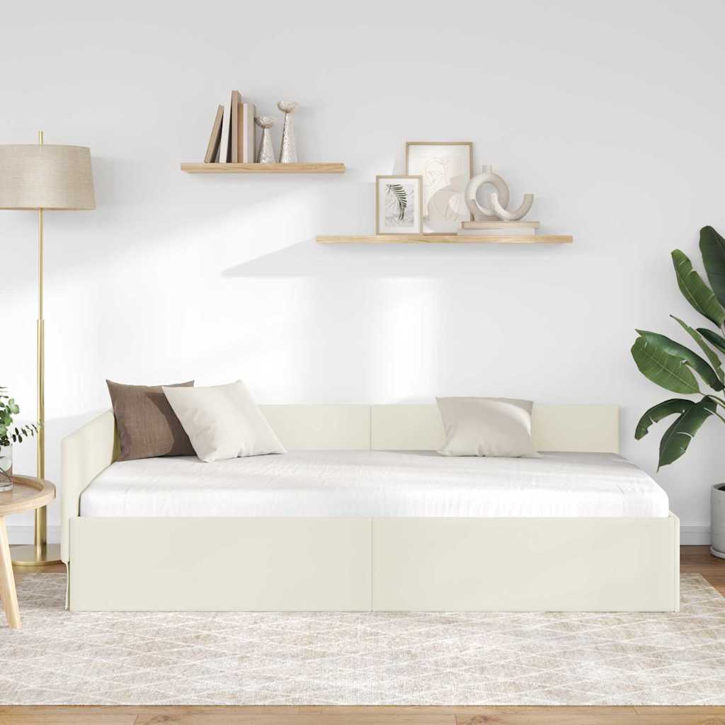 Hjørnesengramme med hovedgærde Creme 80 cm x 200 cm Fløjl