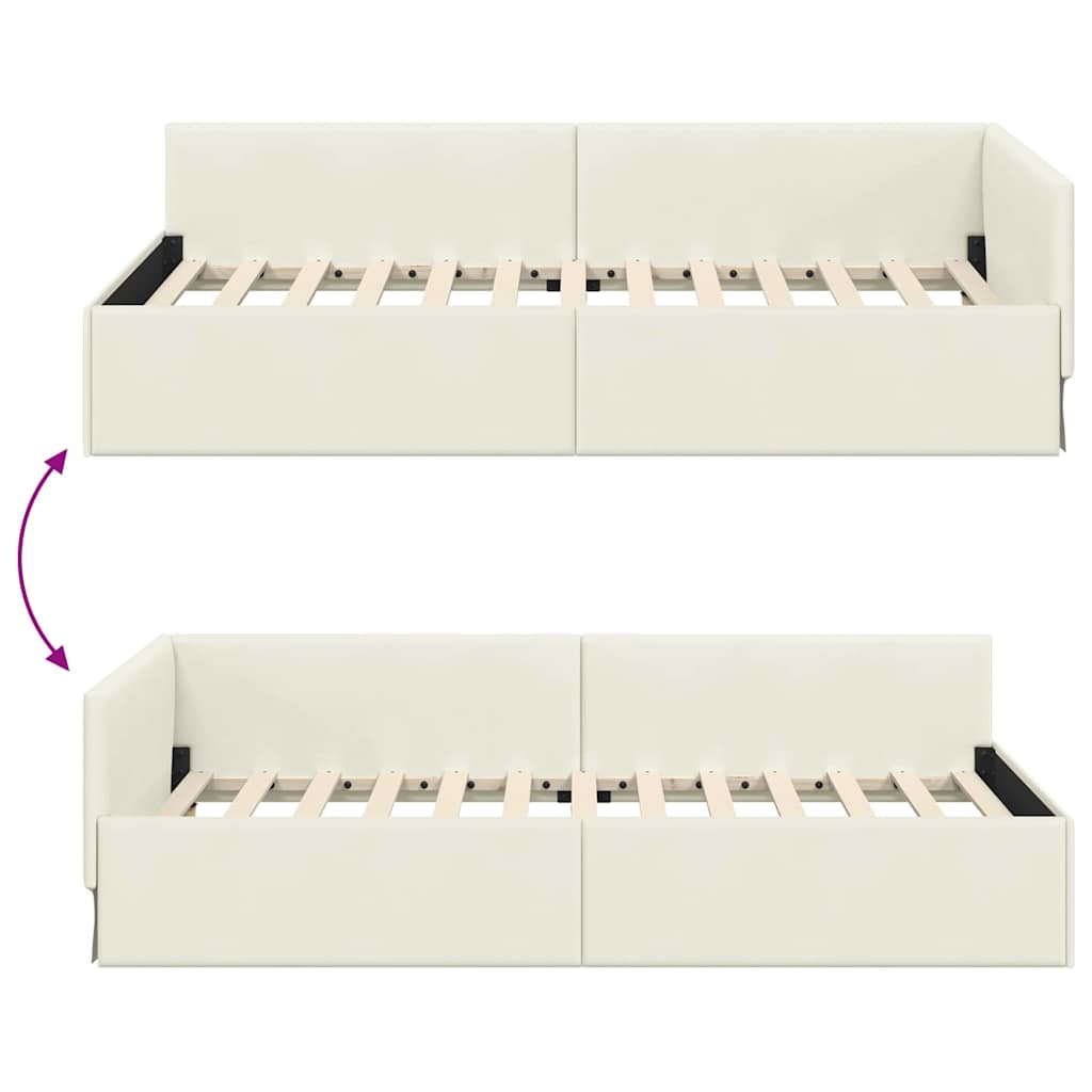 Hjørnesengramme med hovedgærde Creme 80 cm x 200 cm Fløjl