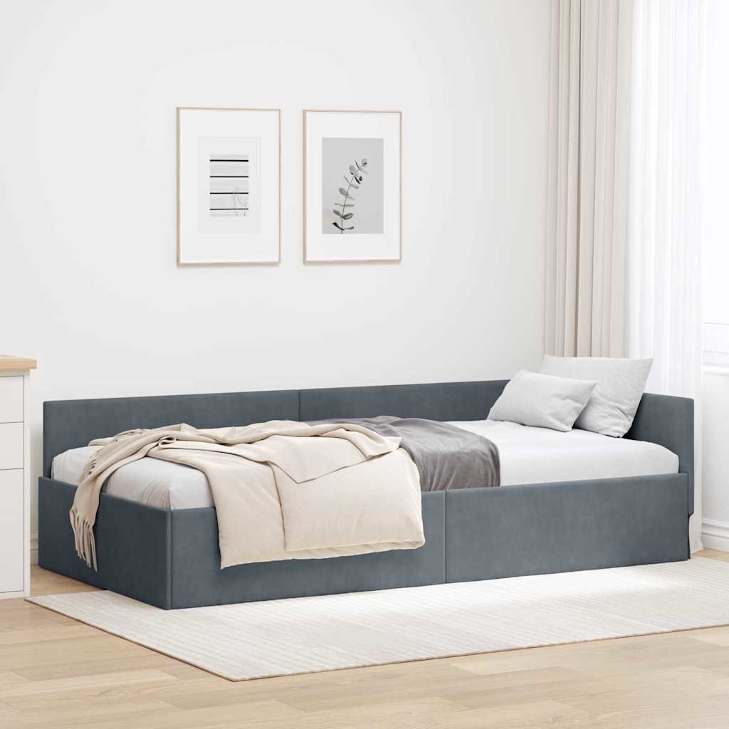 Hjørnesengramme med hovedgærde Mørkegrå 90 cm x 190 cm Fløjl