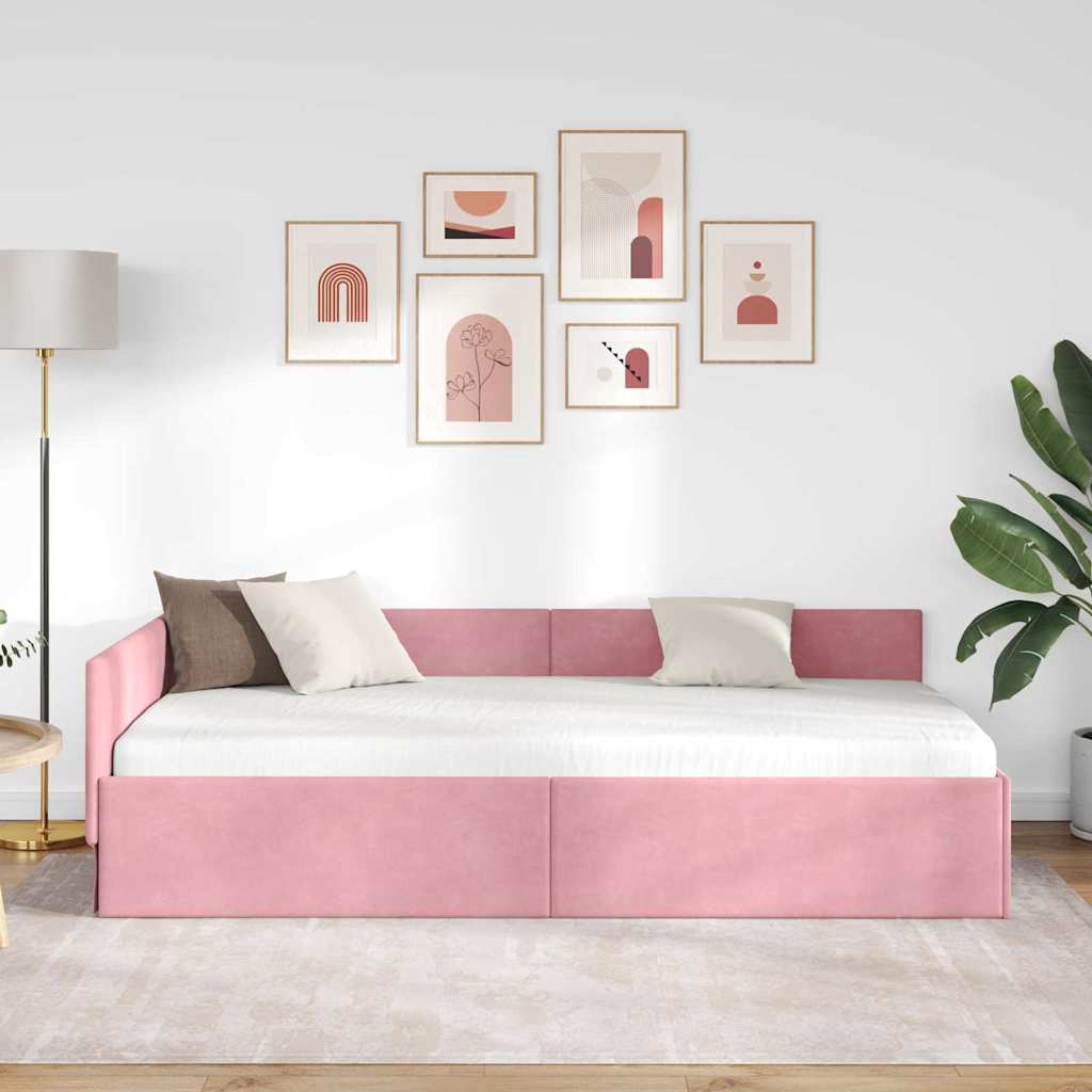 Hjørnesengramme med hovedgærde Lyserød 90 cm x 190 cm Fløjl