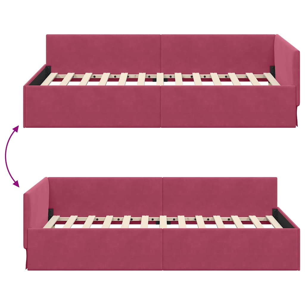 Hjørnesengramme med hovedgærde Vinrød 90 cm x 190 cm Fløjl