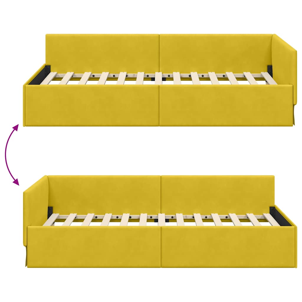 Hjørnesengramme med hovedgærde Gul 90 cm x 190 cm Fløjl