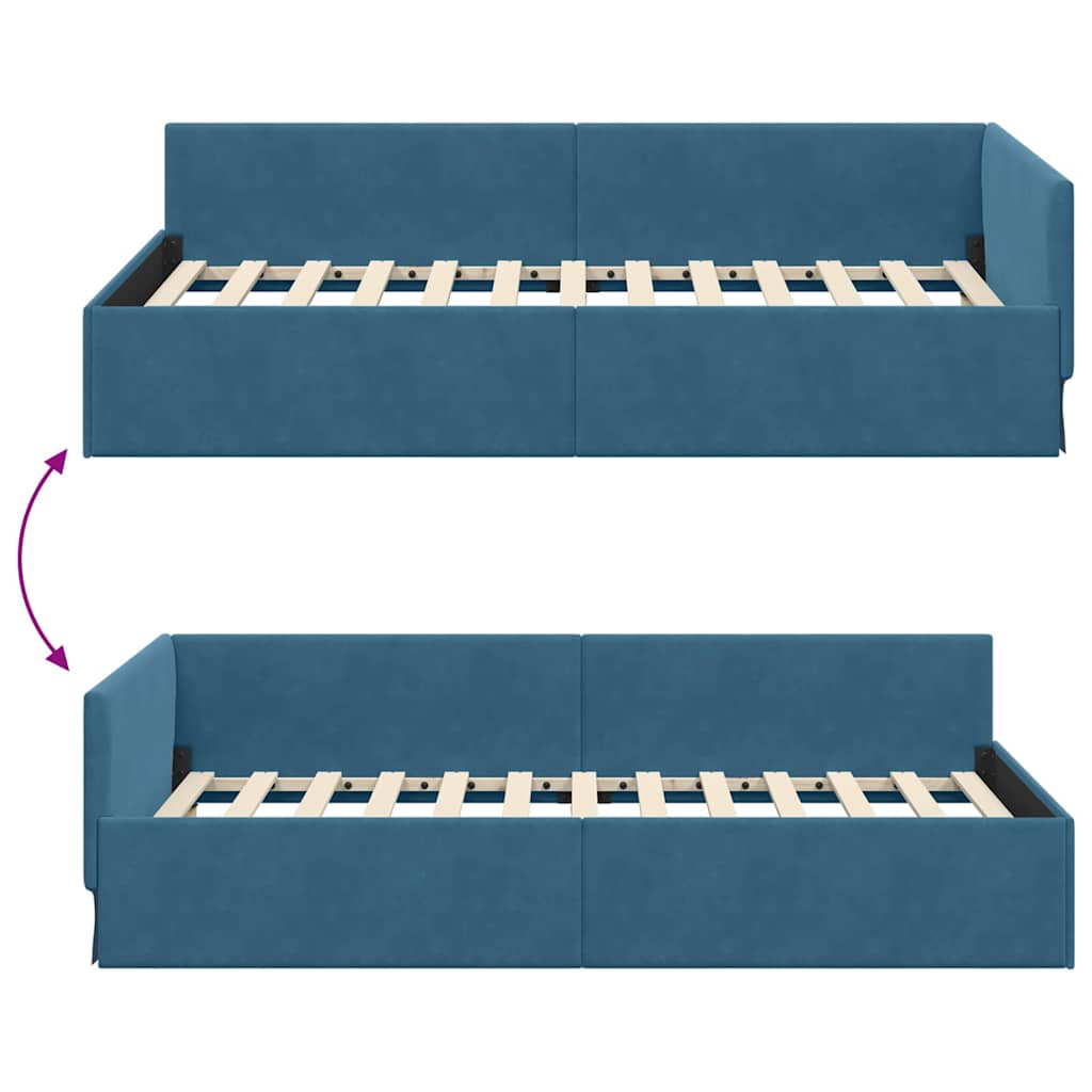 Hjørnesengramme med hovedgærde Blå 90 cm x 200 cm Fløjl