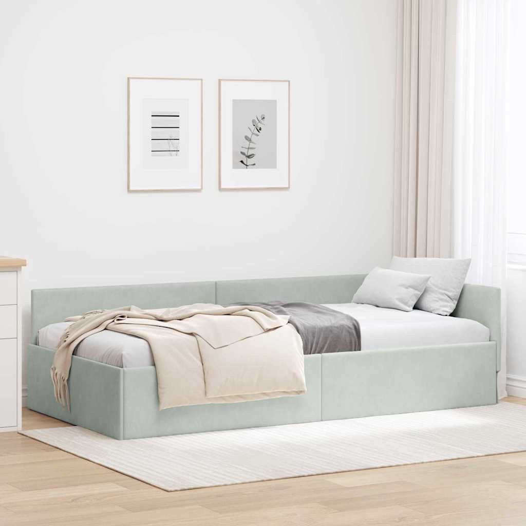 Hjørnesengramme med hovedgærde Lysegrå 90 cm x 200 cm Fløjl