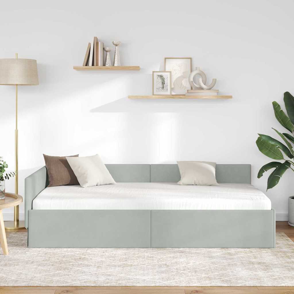 Hjørnesengramme med hovedgærde Lysegrå 90 cm x 200 cm Fløjl