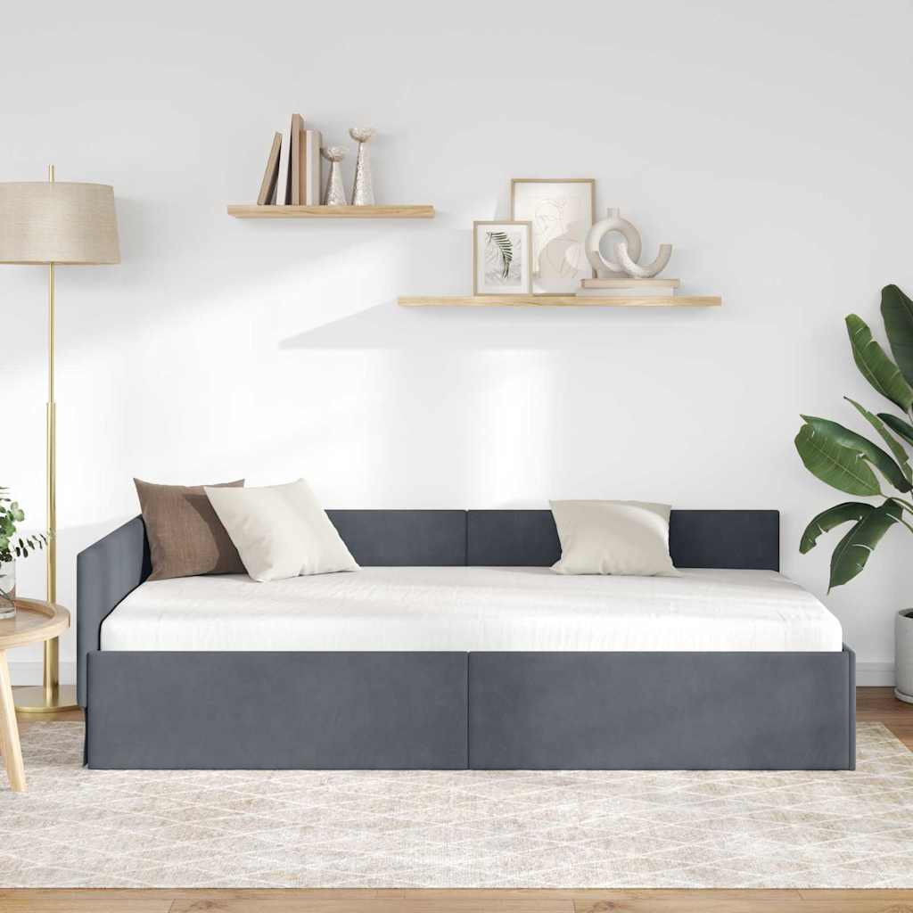 Hjørnesengramme med hovedgærde Mørkegrå 90 cm x 200 cm Fløjl