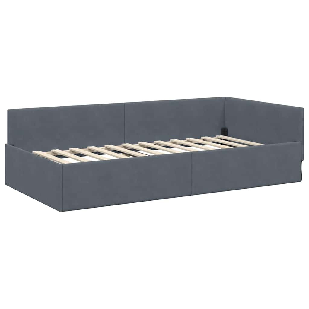 Hjørnesengramme med hovedgærde Mørkegrå 90 cm x 200 cm Fløjl