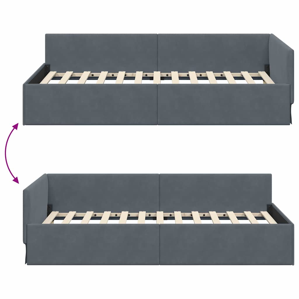 Hjørnesengramme med hovedgærde Mørkegrå 100 cm x 200 cm Fløjl