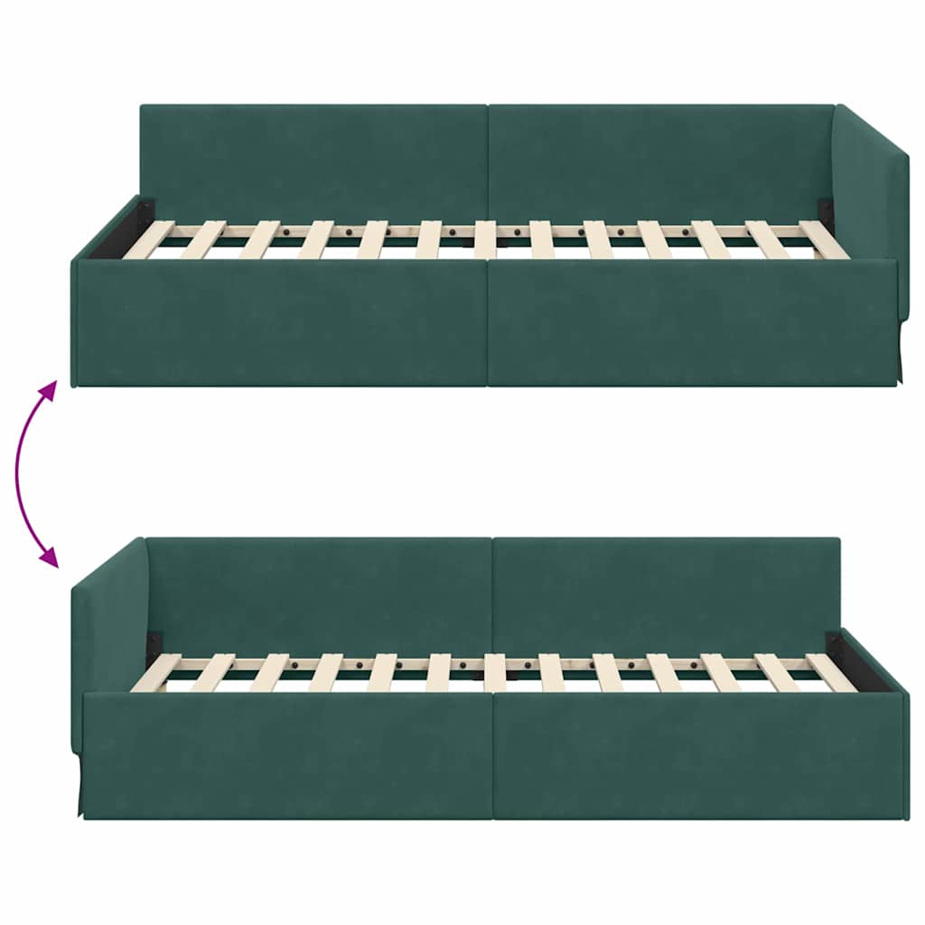 Hjørnesengramme med hovedgærde Mørkegrøn 100 cm x 200 cm Fløjl