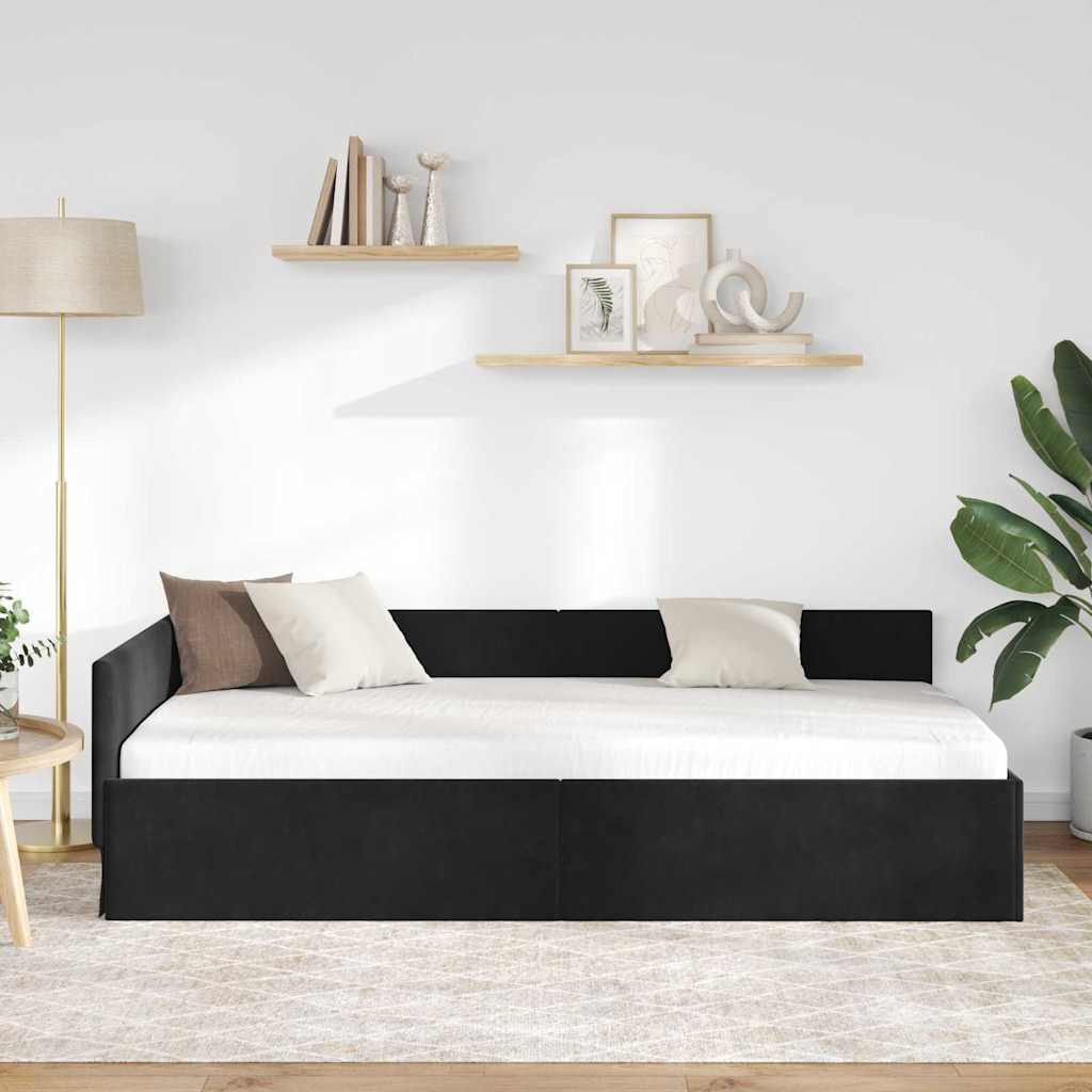 Hjørnesengramme med hovedgærde Sort 100 cm x 200 cm Fløjl