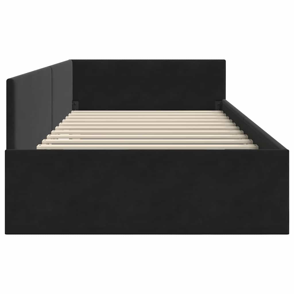 Hjørnesengramme med hovedgærde Sort 100 cm x 200 cm Fløjl