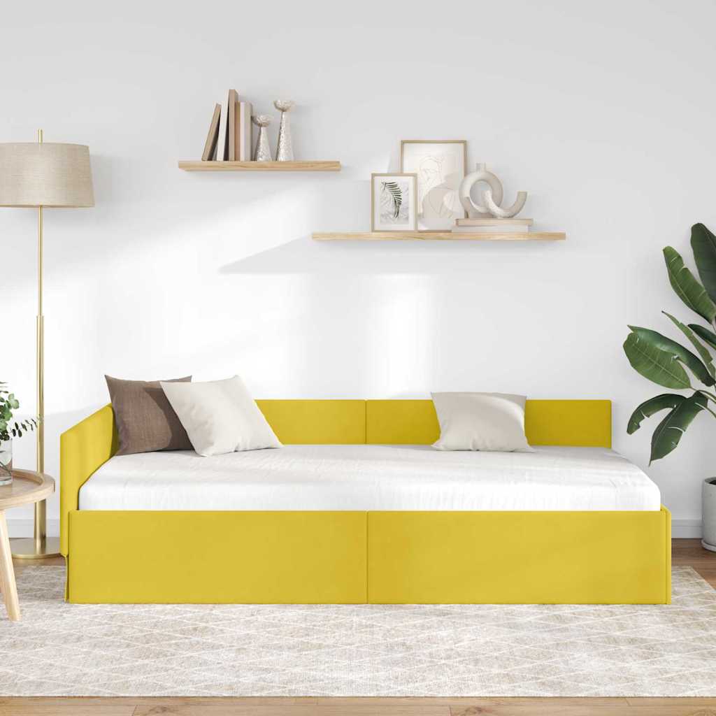 Hjørnesengramme med hovedgærde Gul 100 cm x 200 cm Fløjl