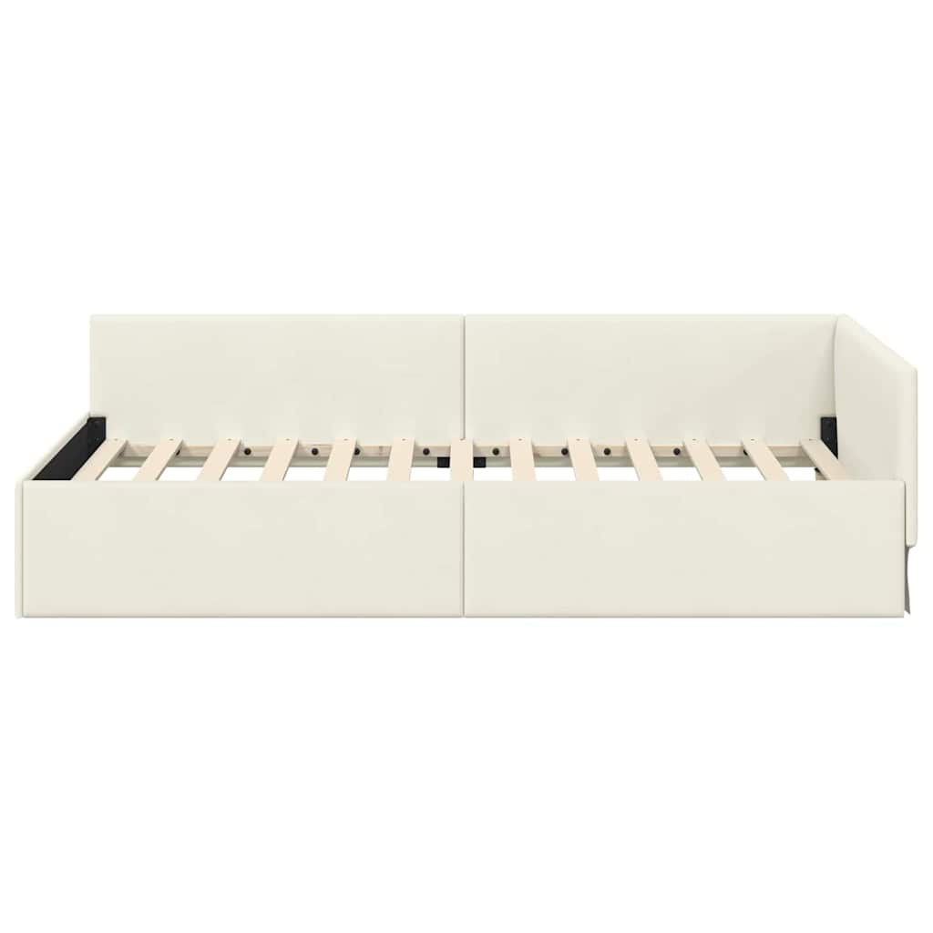 Hjørnesengramme med hovedgærde Creme 100 cm x 200 cm Fløjl