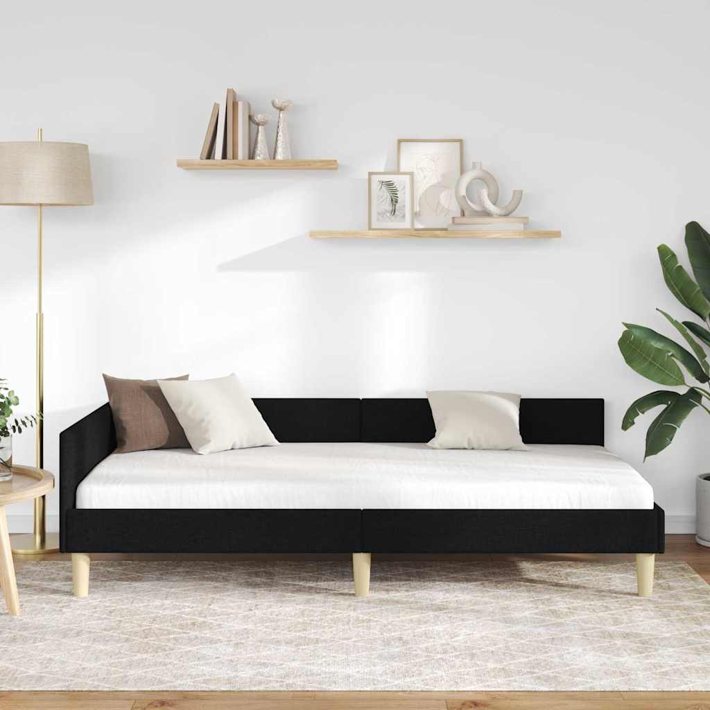 Hjørnesengramme Sort 80 x 200 cm Stof