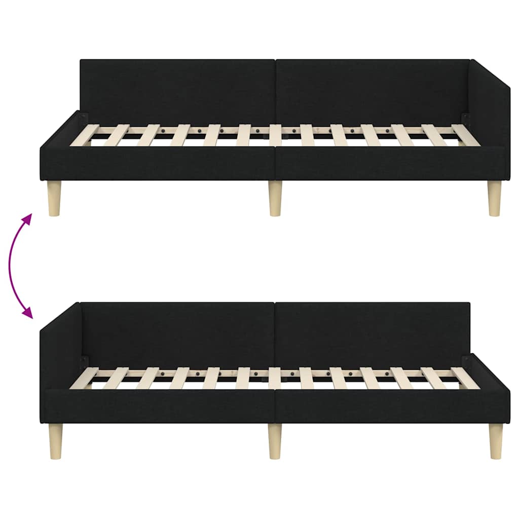 Hjørnesengramme Sort 90 x 190 cm Stof