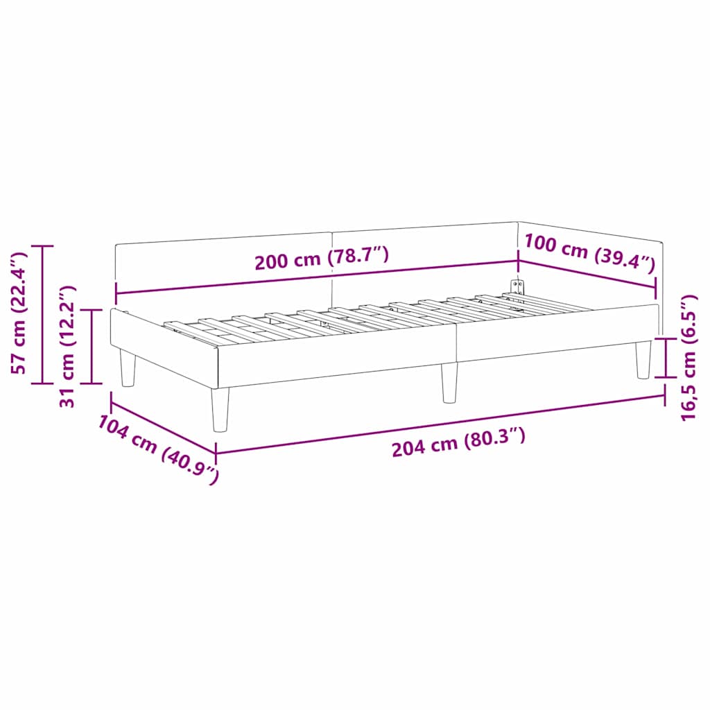 Hjørnesengramme Vinrød 100 x 200 cm Stof