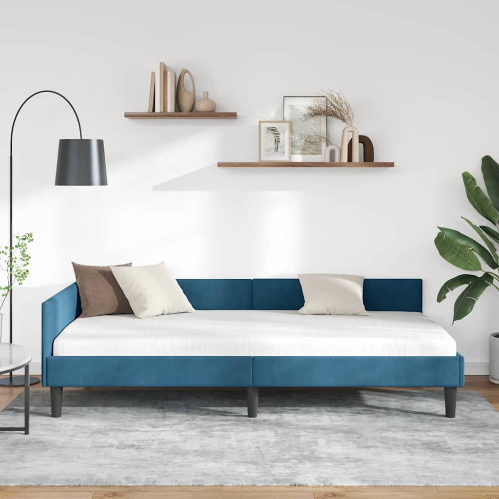 Hjørnesengramme med hovedgærde Blå 80 cm x 200 cm Fløjl