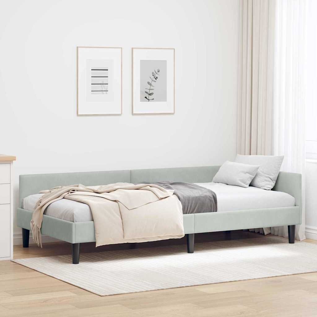Hjørnesengramme med hovedgærde Lysegrå 80 cm x 200 cm Fløjl