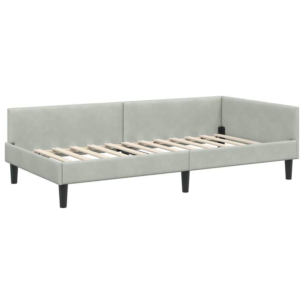 Hjørnesengramme med hovedgærde Lysegrå 80 cm x 200 cm Fløjl