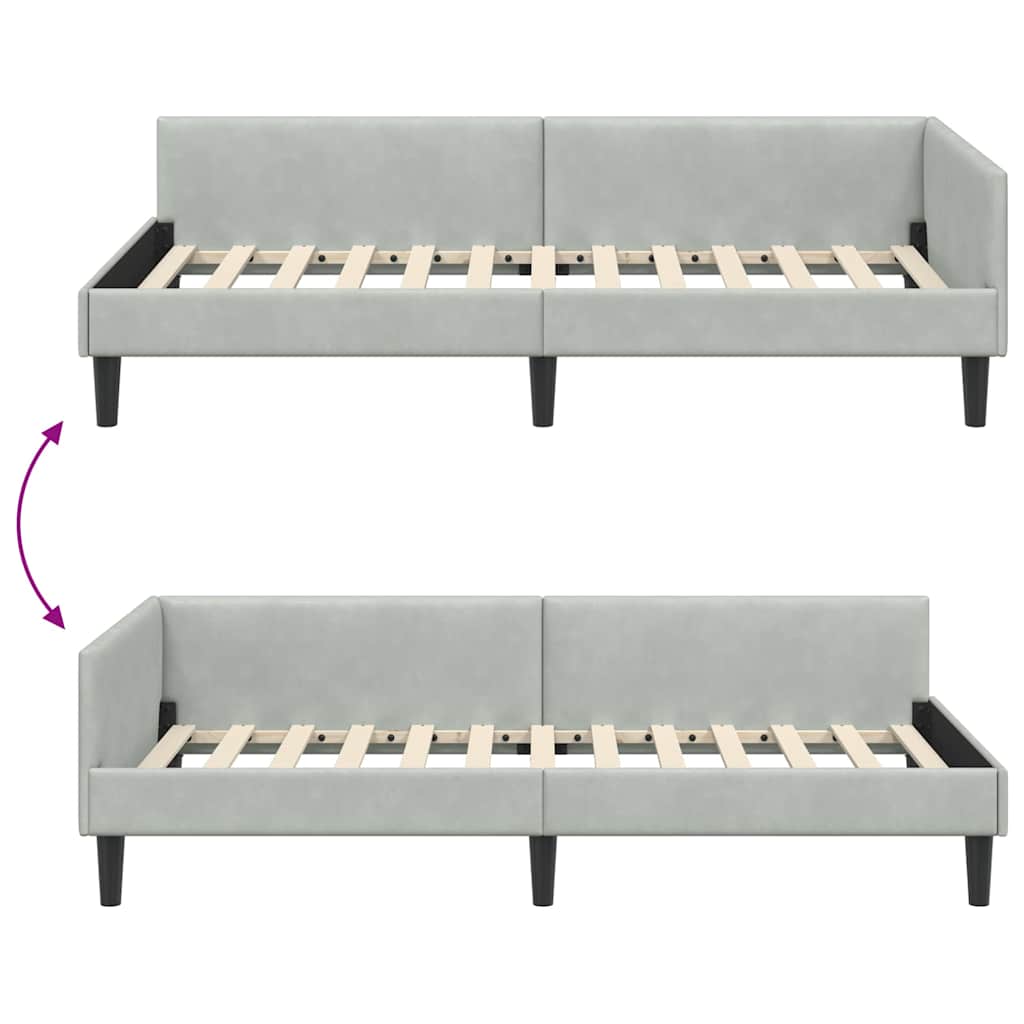 Hjørnesengramme med hovedgærde Lysegrå 80 cm x 200 cm Fløjl
