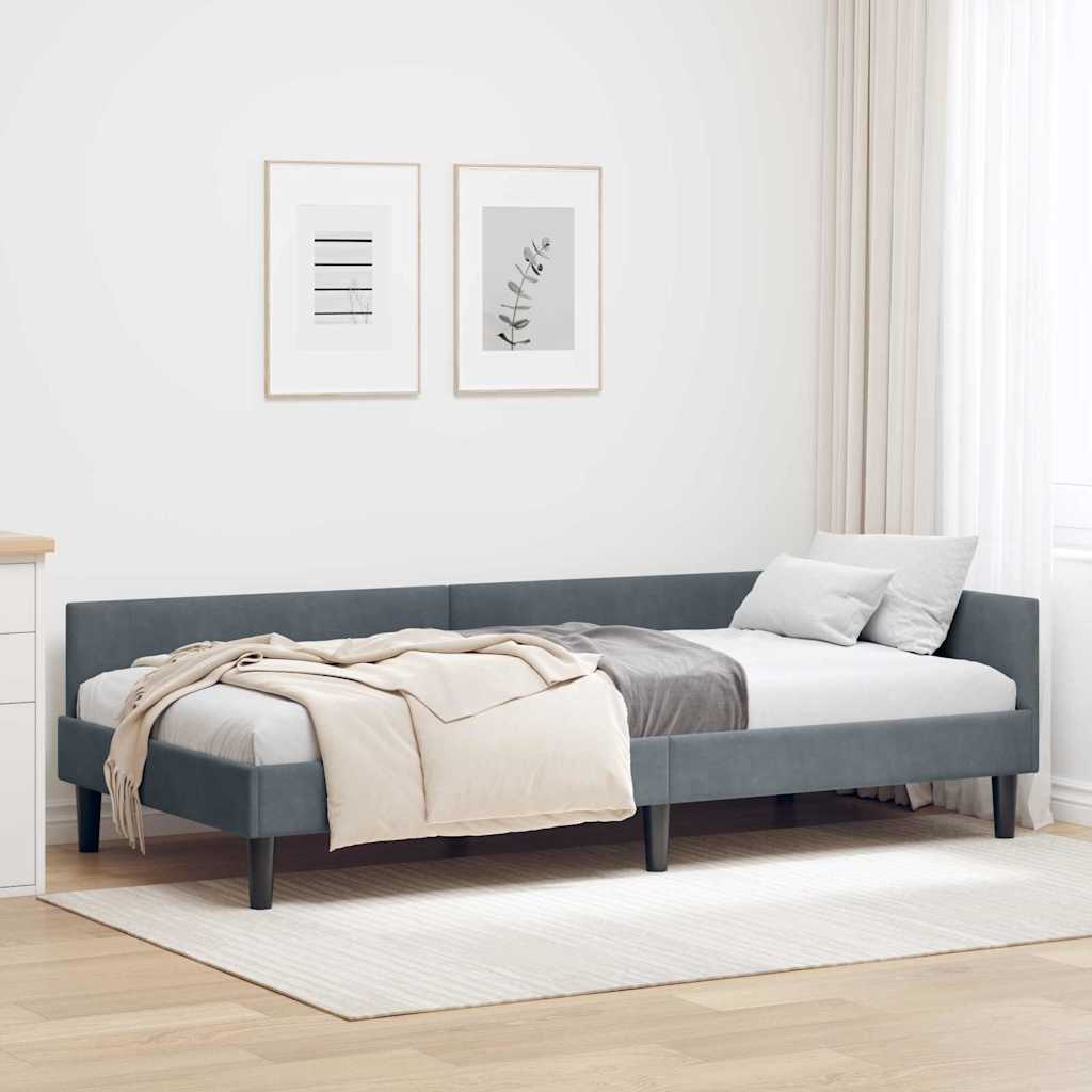 Hjørnesengramme med hovedgærde Mørkegrå 80 cm x 200 cm Fløjl