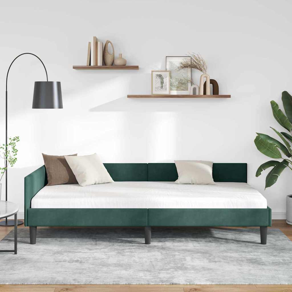 Hjørnesengramme med hovedgærde Mørkegrøn 80 cm x 200 cm Fløjl