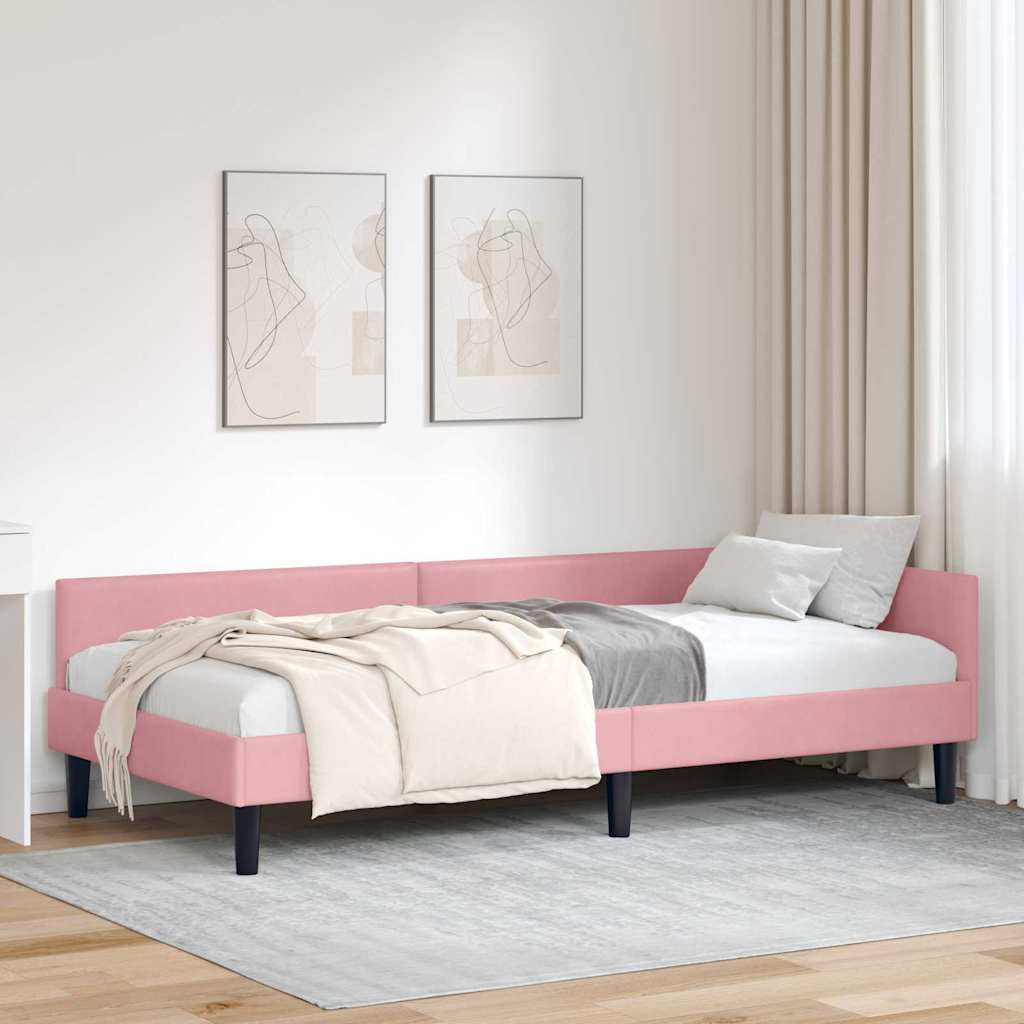 Hjørnesengramme med hovedgærde Lyserød 80 cm x 200 cm Fløjl