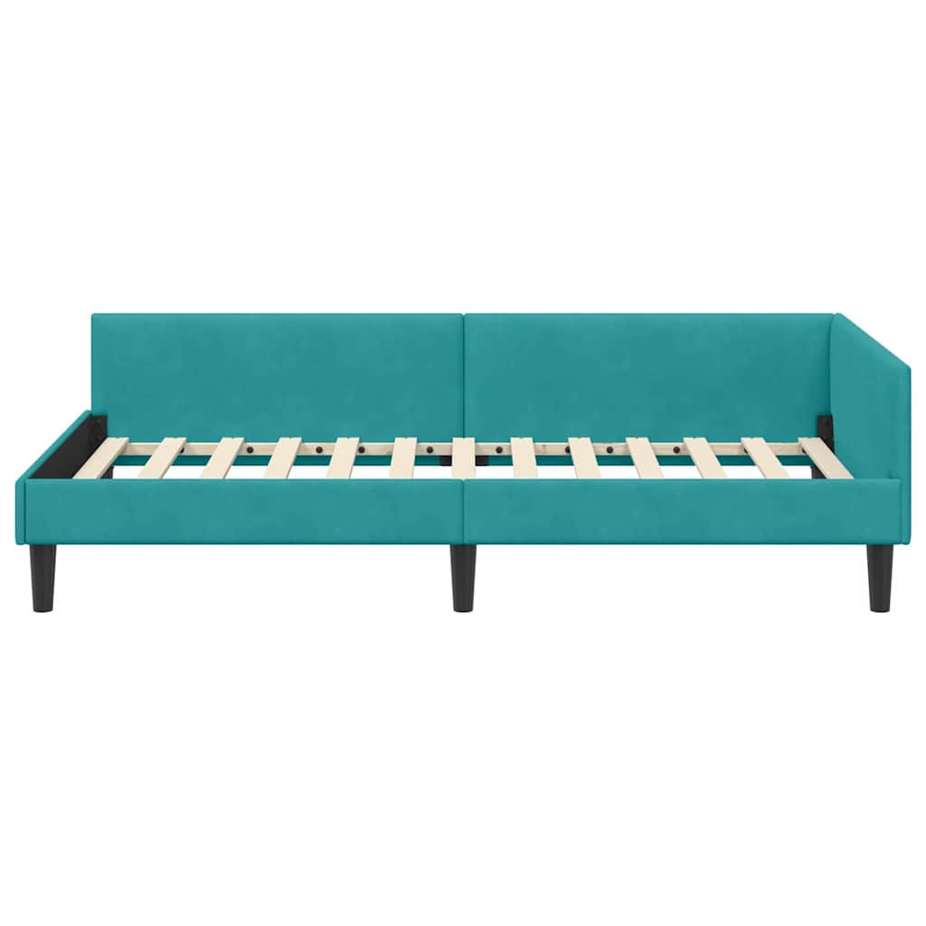 Hjørnesengramme med hovedgærde Turkis 80 cm x 200 cm Fløjl